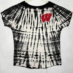 Wisconsin Badgers Tie Dye Graphic T Shirt Womens Small Black White NCAA Tee